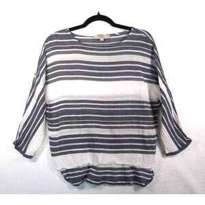 Loft Blouse Womens XS Blue White Striped‎ Sheer Gauzy 3/4 Sleeve Boatneck Top